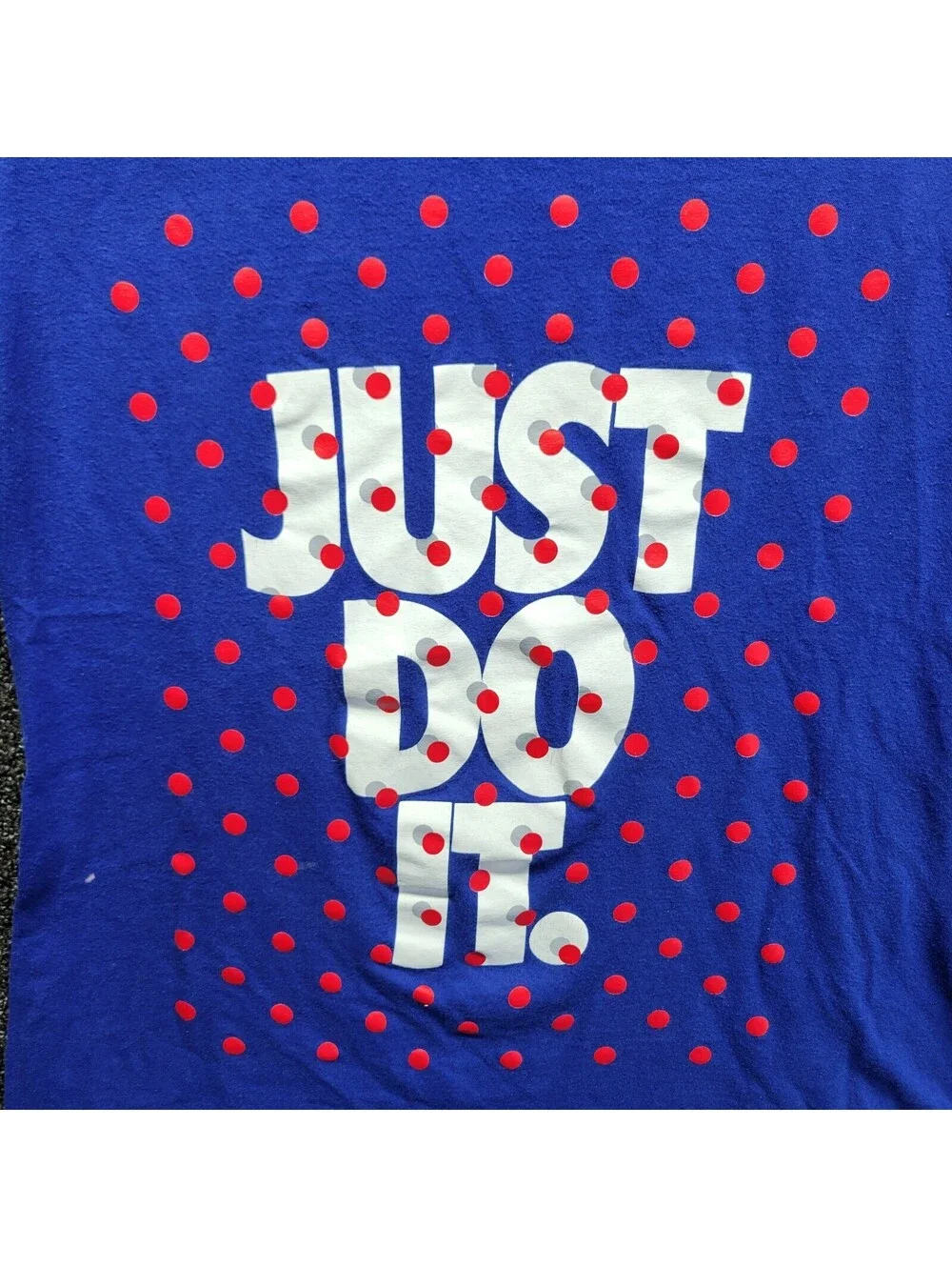 Nike Womens Just Do It Blue T-shirt Sz M Short Sleeve Polka Dots